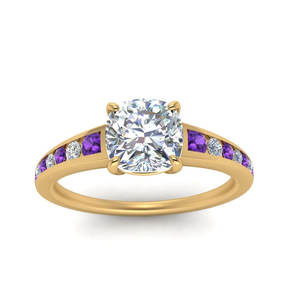 cushion-cut-swirl-engraved-channel-accent-diamond-engagement-ring-with-purple-topaz-in-FD122866CURGVITO-NL-YG