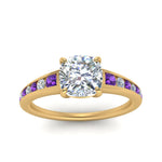 Load image into Gallery viewer, cushion-cut-swirl-engraved-channel-accent-diamond-engagement-ring-with-purple-topaz-in-FD122866CURGVITO-NL-YG
