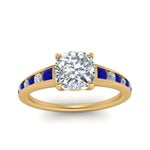 Load image into Gallery viewer, cushion-cut-swirl-engraved-channel-accent-diamond-engagement-ring-with-sapphire-in-FD122866CURGSABL-NL-YG
