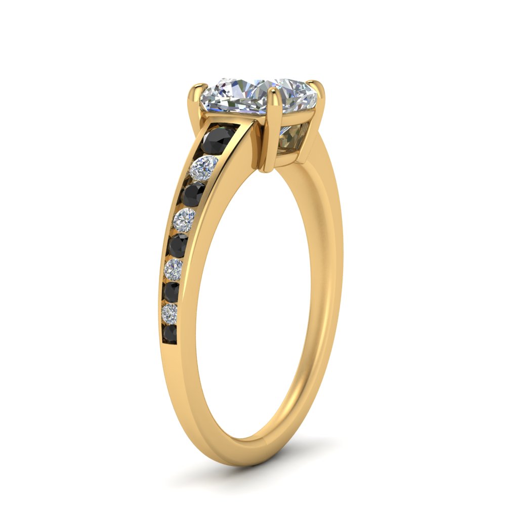 cushion-cut-swirl-engraved-channel-accent-engagement-ring-with-black-diamond-in-FD122866CURGBLACK-NL-YG