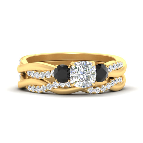 cushion-cut-three-stone-twisted-black-diamond-wedding-band-in-yellow-gold-fdens3301cugblacksleep-nl-yg.jpg