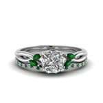 Load image into Gallery viewer, cushion-cut-twisted-diamond-bridal-set-with-emerald-in-14K-white-gold-FD8300CUGEMGR-NL-WG.jpg
