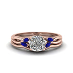 Load image into Gallery viewer, cushion-cut-twisted-diamond-ring-with-matching-curved-band-with-blue-sapphire-in-14K-rose-gold-FD8300CUGSABL-NL-RG.jpg
