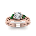 Load image into Gallery viewer, cushion-cut-twisted-diamond-ring-with-matching-curved-band-with-emerald-in-14K-rose-gold-FD8300CUGEMGR-NL-RG.jpg
