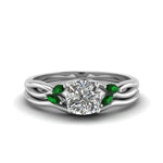 Load image into Gallery viewer, cushion-cut-twisted-diamond-ring-with-matching-curved-band-with-emerald-in-14K-white-gold-FD8300CUGEMGR-NL-WG.jpg
