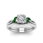Load image into Gallery viewer, cushion-cut-twisted-diamond-ring-with-matching-curved-band-with-emerald-in-14K-white-gold-FD8300CUGEMGR-NL-WG.jpg
