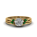 Load image into Gallery viewer, cushion-cut-twisted-diamond-ring-with-matching-curved-band-with-emerald-in-14K-yellow-gold-FD8300CUGEMGR-NL-YG.jpg

