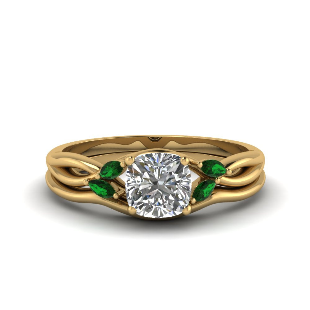 cushion-cut-twisted-diamond-ring-with-matching-curved-band-with-emerald-in-14K-yellow-gold-FD8300CUGEMGR-NL-YG.jpg