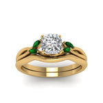 Load image into Gallery viewer, cushion-cut-twisted-diamond-ring-with-matching-curved-band-with-emerald-in-14K-yellow-gold-FD8300CUGEMGR-NL-YG.jpg
