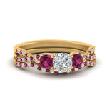 Load image into Gallery viewer, cushion-cut-twisted-floral-prong-pink-sapphire-wedding-set-in-yellow-gold-FD10257CUGSADRPI-NL-YG_6952845f-917f-4adc-8300-37a6b9ac71c7?v=1756360108