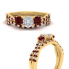 Load image into Gallery viewer, cushion-cut-twisted-floral-prong-ruby-wedding-set-in-yellow-gold-FD10257CUGRUDR-ANGLE3-NL-YG?v=1756359958
