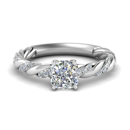 Cushion cut Lab Grown Diamond Twisted Vine Engagement Ring