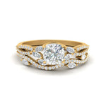 Load image into Gallery viewer, cushion-cut-twisted-vine-luxury-diamond-bridal-ring-set-in-yellow-gold-FDENR3211CUANGLE3-NL-YG
