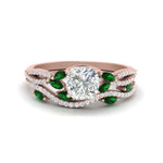 Load image into Gallery viewer, cushion-cut-twisted-vine-luxury-emerald-bridal-ring-set-in-rose-gold-FDENR3211CUGEMGRANGLE3-NL-RG
