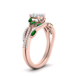 Load image into Gallery viewer, cushion-cut-twisted-vine-luxury-emerald-bridal-ring-set-in-rose-gold-FDENR3211CUGEMGRANGLE3-NL-RG