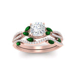 Load image into Gallery viewer, cushion-cut-twisted-vine-luxury-emerald-bridal-ring-set-in-rose-gold-FDENR3211CUGEMGRANGLE3-NL-RG
