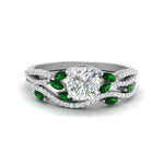 Load image into Gallery viewer, cushion-cut-twisted-vine-luxury-emerald-bridal-ring-set-in-white-gold-FDENR3211CUGEMGRANGLE3-NL-WG
