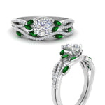 Load image into Gallery viewer, cushion-cut-twisted-vine-luxury-emerald-bridal-ring-set-in-white-gold-FDENR3211CUGEMGRANGLE3-NL-WG
