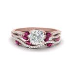 Load image into Gallery viewer, cushion-cut-twisted-vine-luxury-pink-sapphire-bridal-ring-set-in-rose-gold-FDENR3211CUGSADRPIANGLE3-NL-RG
