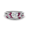 Load image into Gallery viewer, cushion-cut-twisted-vine-luxury-pink-sapphire-bridal-ring-set-in-white-gold-FDENR3211CUGSADRPIANGLE3-NL-WG