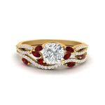 Load image into Gallery viewer, cushion-cut-twisted-vine-luxury-ruby-bridal-ring-set-in-yellow-gold-FDENR3211CUGRUDRANGLE3-NL-YG