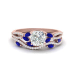 Load image into Gallery viewer, cushion-cut-twisted-vine-luxury-sapphire-bridal-ring-set-in-rose-gold-FDENR3211CUGSABLANGLE3-NL-RG

