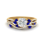 Load image into Gallery viewer, cushion-cut-twisted-vine-luxury-sapphire-bridal-ring-set-in-yellow-gold-FDENR3211CUGSABLANGLE3-NL-YG