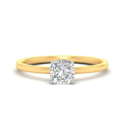 Cushion Cut Two Tone Comfort Fit Solitaire Diamond Ring