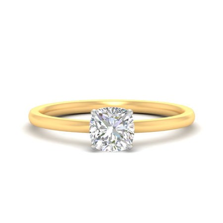 Cushion Cut Two Tone Comfort Fit Solitaire Diamond Ring