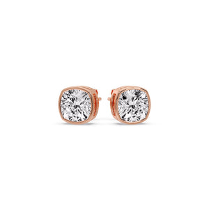 Cushion Diamond Bezel Set Solitaire Certified Stud Earrings
