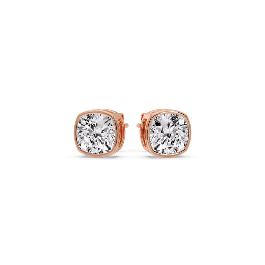 Bezel Set Cushion Diamond Stud Earrings