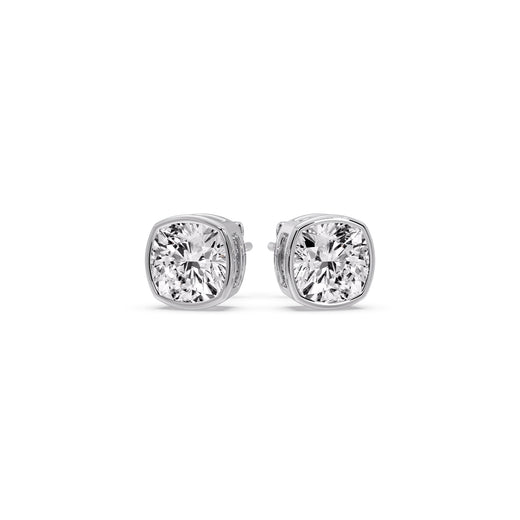 Bezel Set Cushion Diamond Stud Earrings