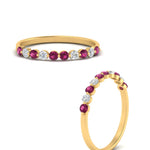 Load image into Gallery viewer, delicate-floating-pink-sapphire-wedding-band-in-yellow-gold-FDENS3137BGSADRPIANGLE3-NL-YG

