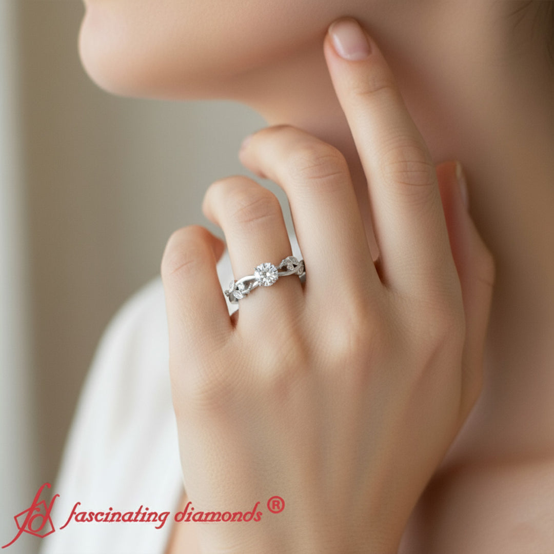 Delicate Flower Round Engagement Ring