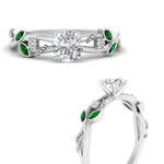 Load image into Gallery viewer, delicate-flower-round-diamond-ring-with-emerald-in-white-gold-FDENR2598RORGEMGR-NL-WG
