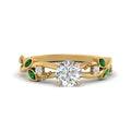 Thumbnail 39 - Delicate-Flower-Round-Lab-Diamond-Ring-With-Emerald-In-14K-Yellow-Gold-FD9707ROR