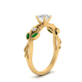 Thumbnail 43 - Delicate-Flower-Round-Lab-Diamond-Ring-With-Emerald-In-14K-Yellow-Gold-FD9707ROR