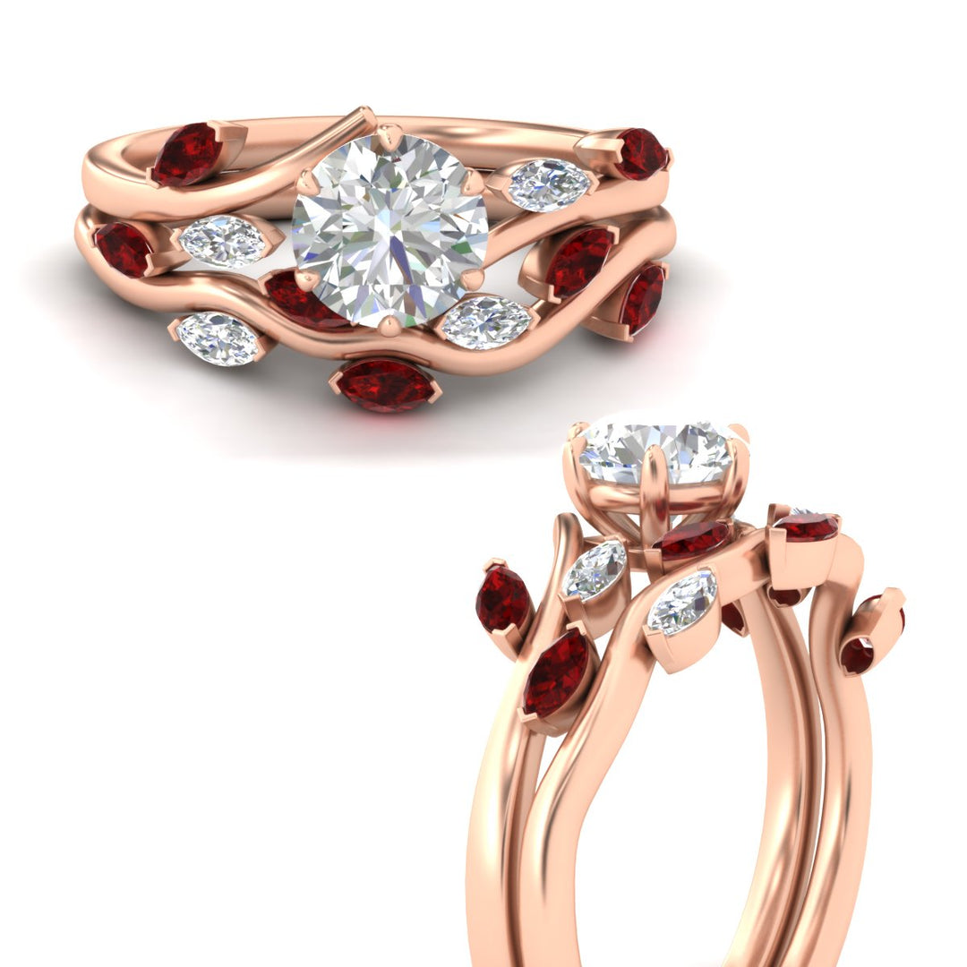 Delicate Vine Round Cut Bridal Set