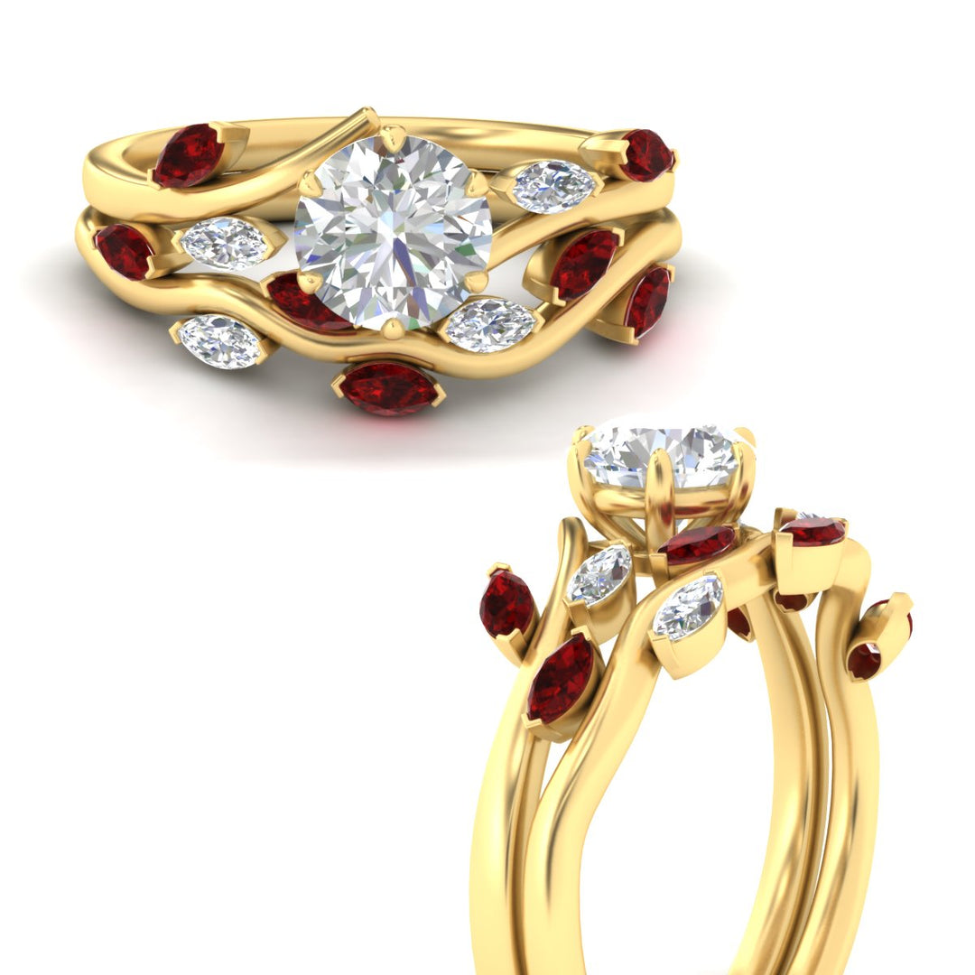 Delicate Vine Round Cut Bridal Set