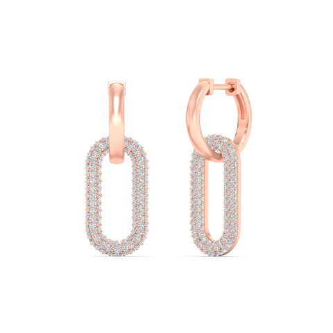 Pave Diamond Paperclip Drop Hoop Earrings