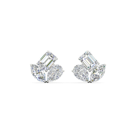 Trilogy Cluster Diamond Stud Earrings