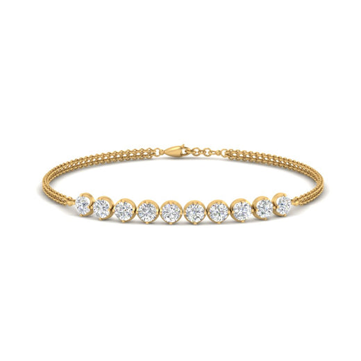 Dual Chain Round Diamond Bar Bracelet