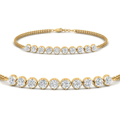 Dual Chain Round Diamond Bar Bracelet