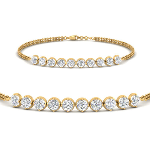 Dual Chain Round Diamond Bar Bracelet