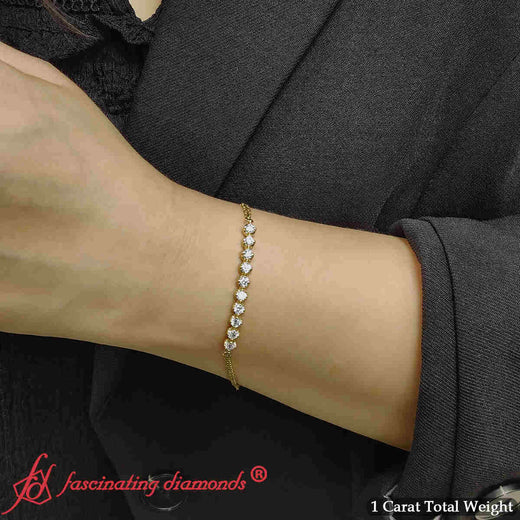 Dual Chain Round Diamond Bar Bracelet