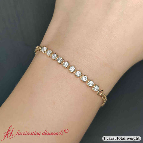 Dual Chain Round Diamond Bar Bracelet