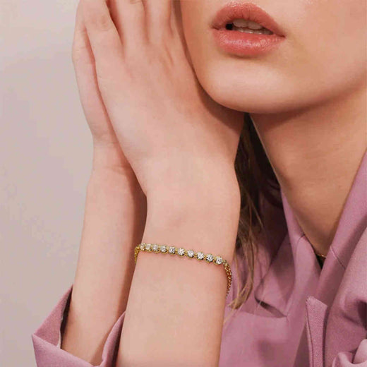 Dual Chain Round Diamond Bar Bracelet