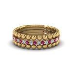 Load image into Gallery viewer, diamond-bead-stack-band-for-women-with-pink-sapphire-in-yellow-gold-FD8088ROGSADRPIANGLE3-NL-YG.jpg

