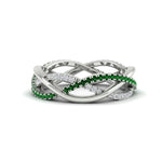 Load image into Gallery viewer, diamond-criss-cross-weave-wedding-band-with-emerald-in-white-gold-FD11069BGEMGRANGLE3-NL-WG
