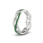 Load image into Gallery viewer, diamond-criss-cross-weave-wedding-band-with-emerald-in-white-gold-FD11069BGEMGRANGLE3-NL-WG
